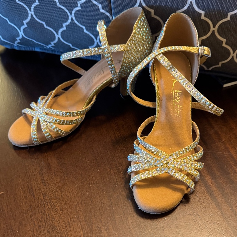 Dazzling Gold Strappy Ballroom Dance Heels